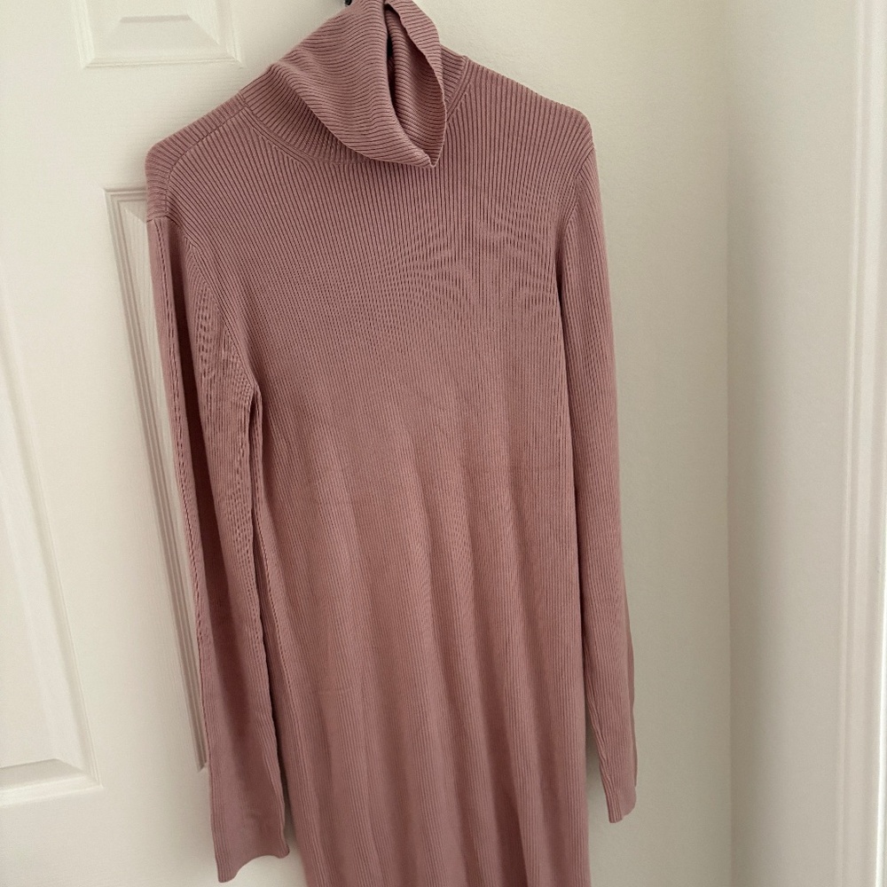 Express Long Sleeve Turtleneck Midi Sweater Dress - Mauve Pink. Size L